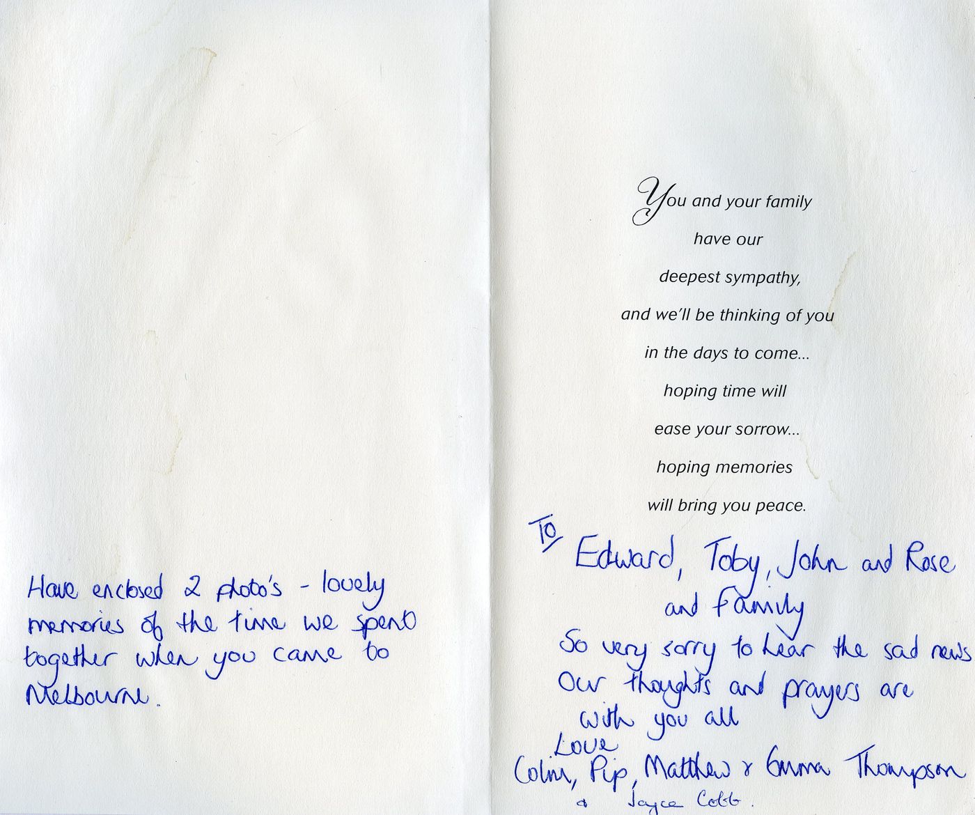 Inside of the card
