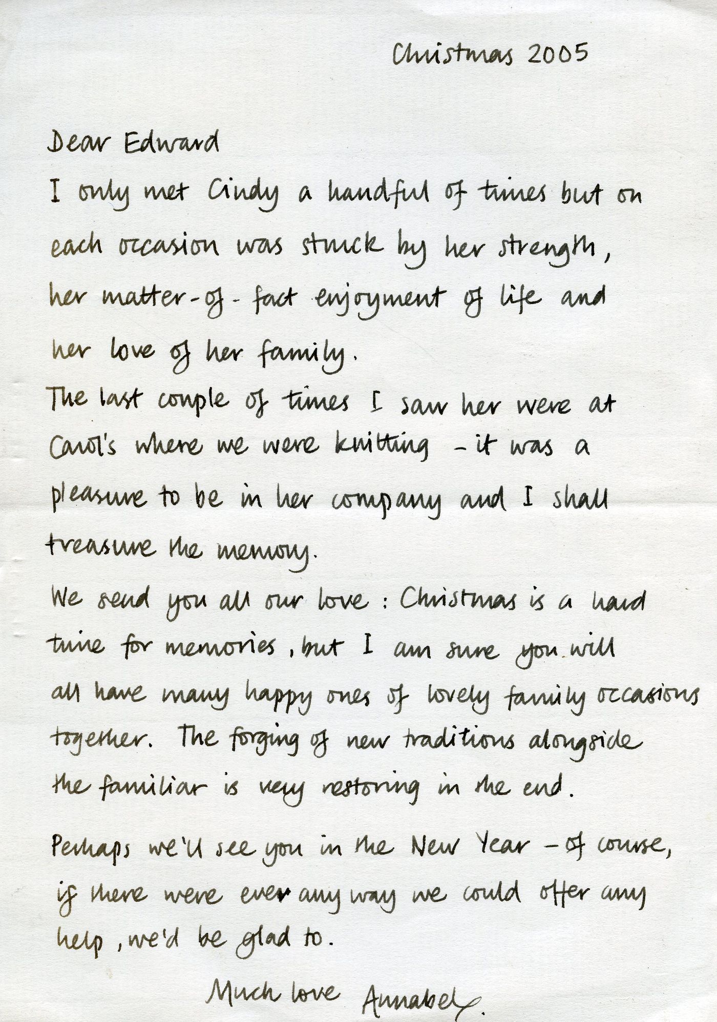 The first page of the memories from Annabel