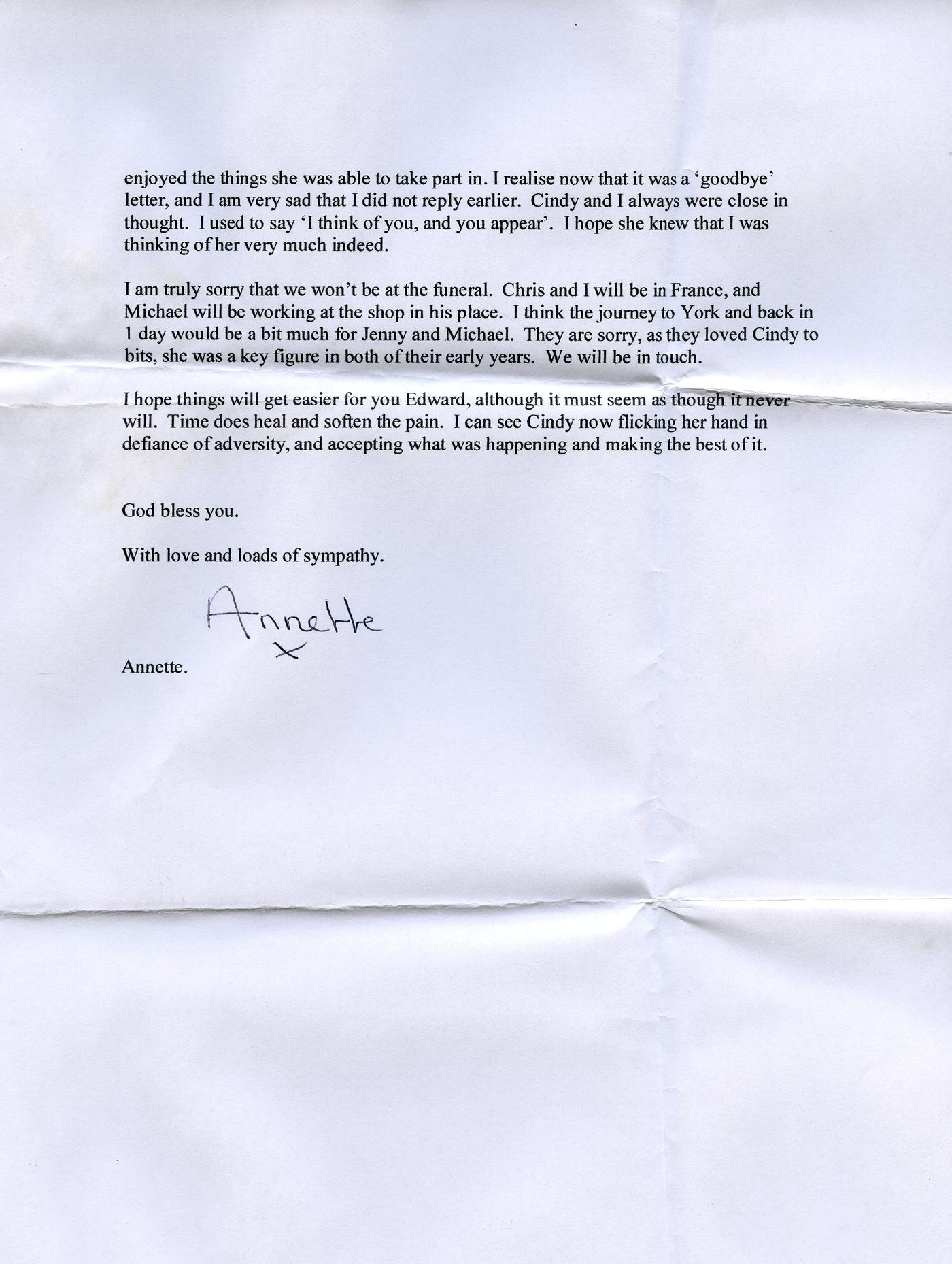 Page 2 of the memories from Annette