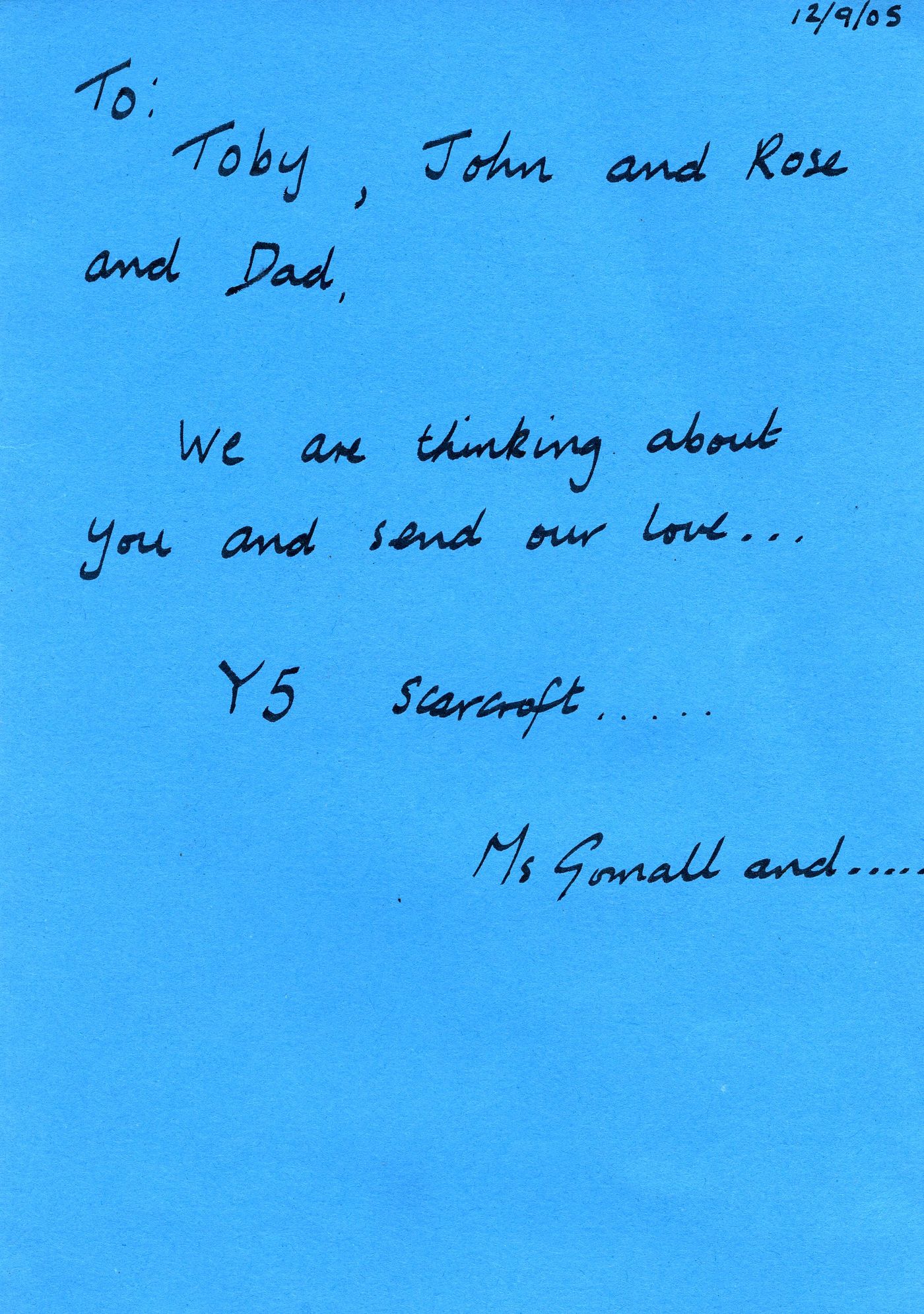 Front of the card from Y5 Scarcroft