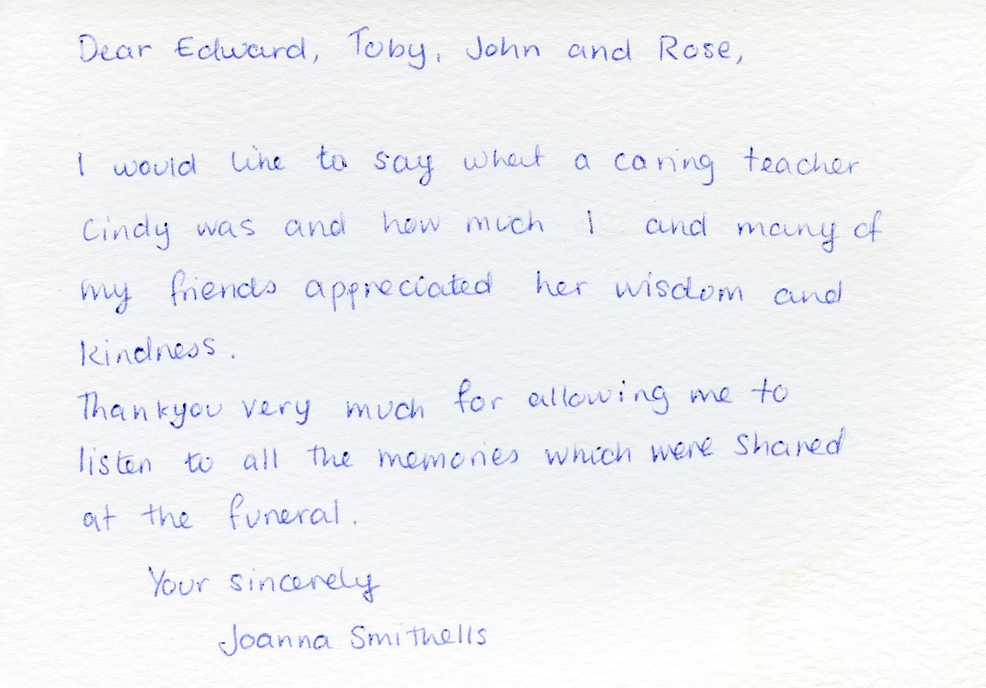 Page 2 of the memories from Joanna Smithells
