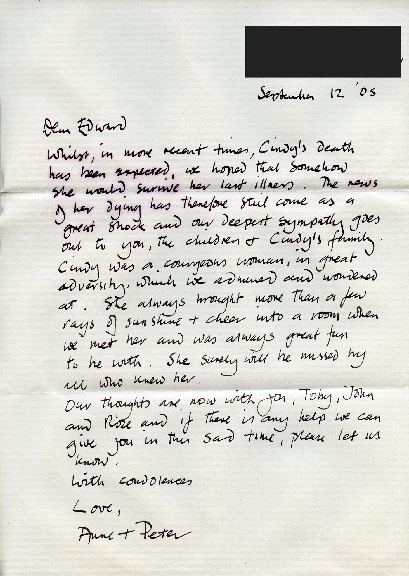 The first page of the memories from Anne and Peter