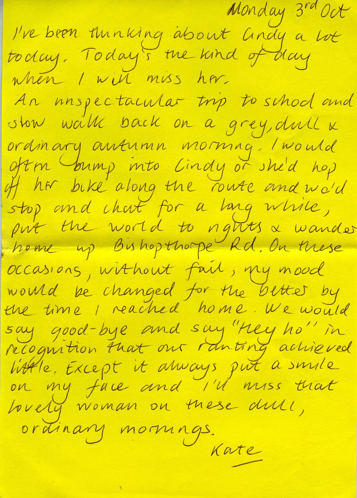 The first page of the memories from Kate