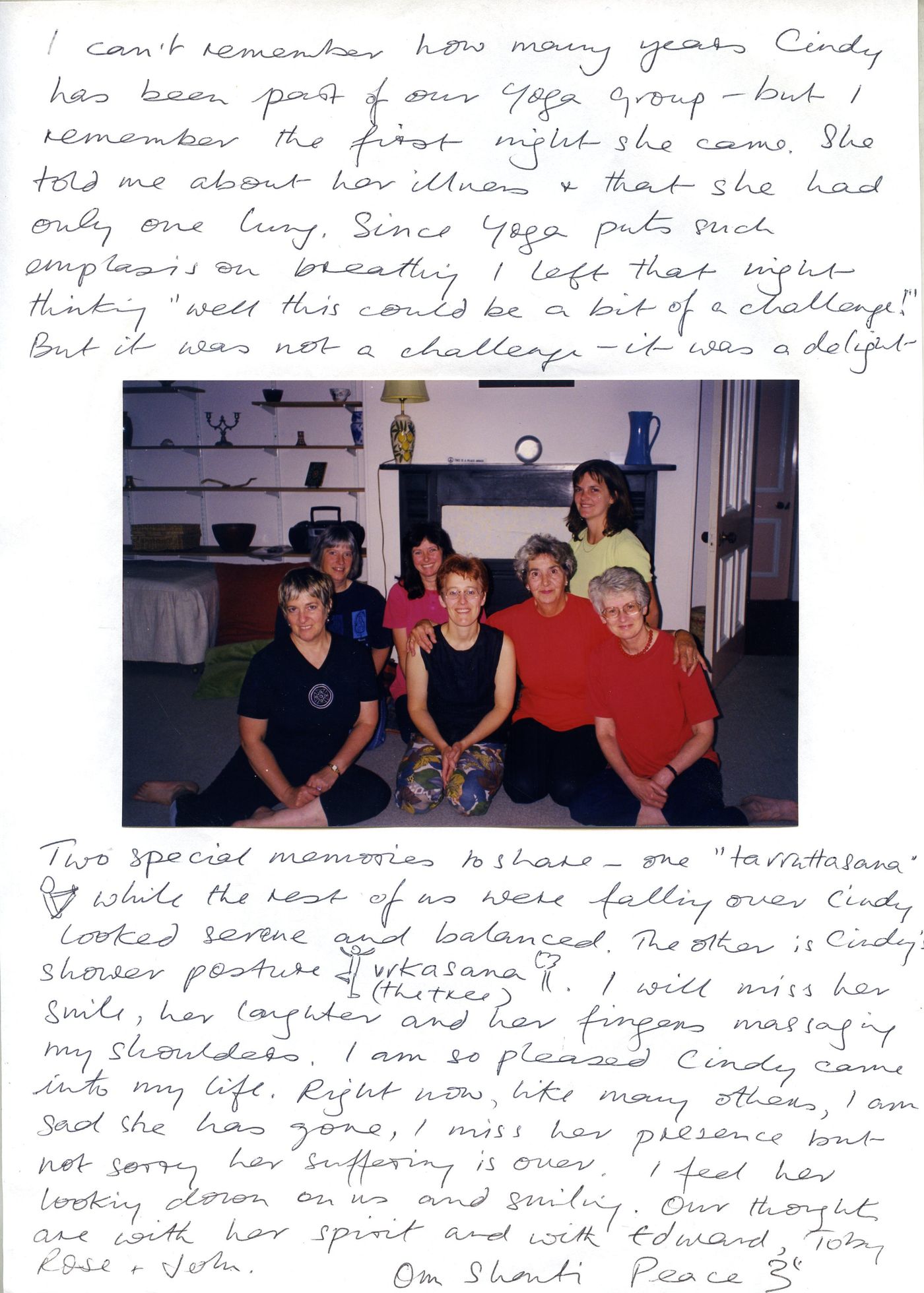 Page 2 of the memories from Wednesday Yoga