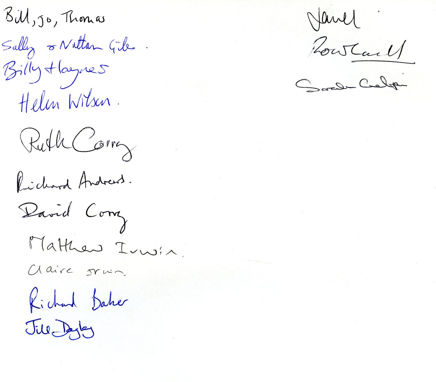 Page 8 of the list of names at the funeral