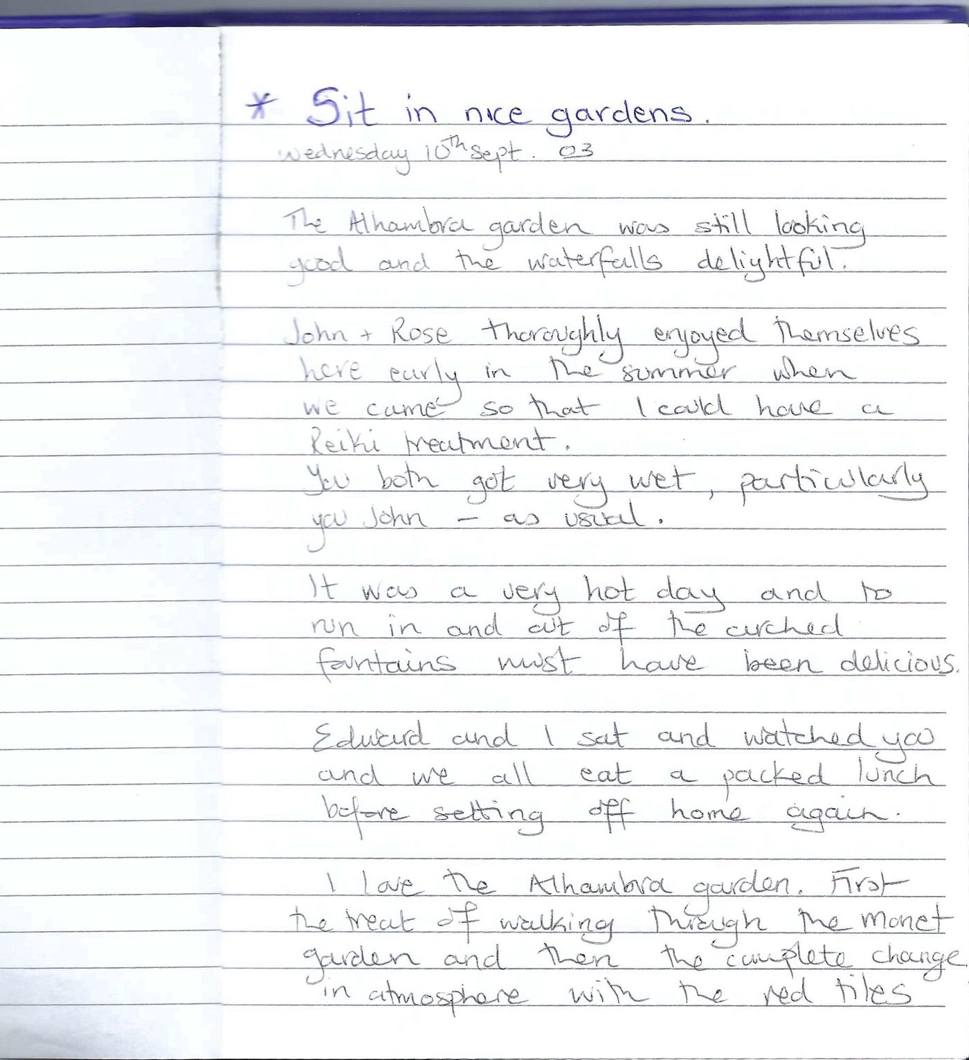 A handwritten page from Cindy's journal. It's the text for the first journal entry.